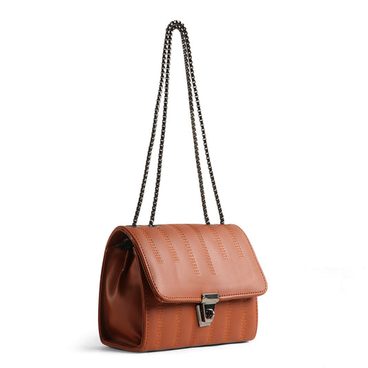 Classicove Tan Charm Shoulder Bag with Chain Strap & Elegant Stitching Desi Hands