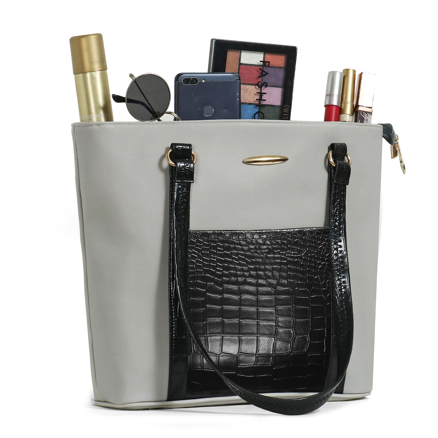 Classicove Grey & Black Tote Bag with Multi-Compartments for Women Desi Hands