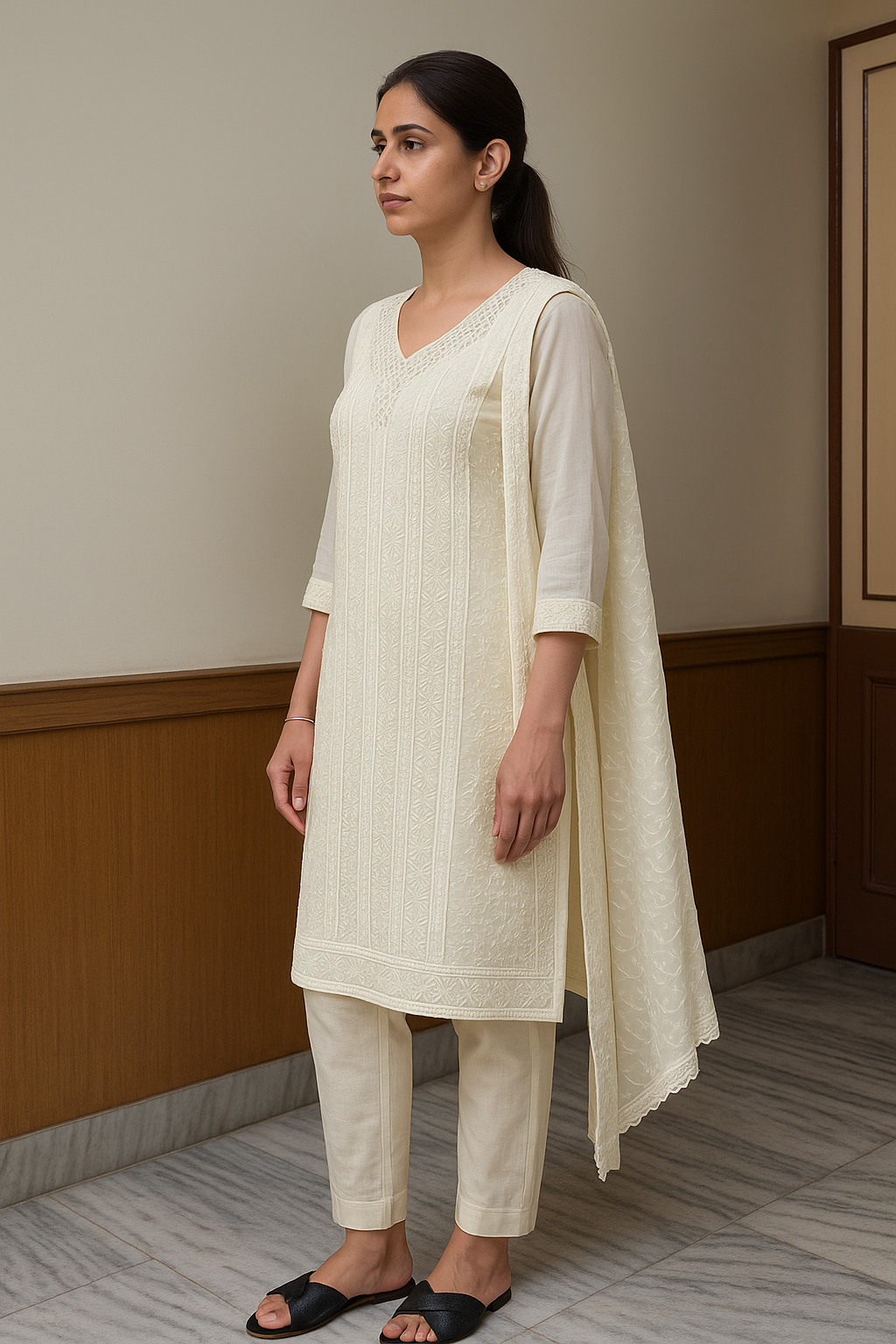 Classicove™ Ivory Pure Cotton Vichitra Suit Set – Exclusive at Desi Hands