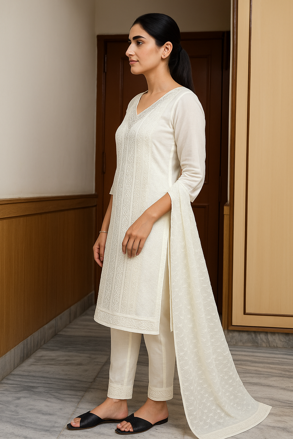 Classicove™ Ivory Pure Cotton Vichitra Suit Set – Exclusive at Desi Hands
