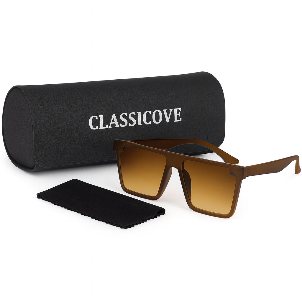 ClassiCove™ Shadow Luxe Square Sunglasses Brown Desi Hands