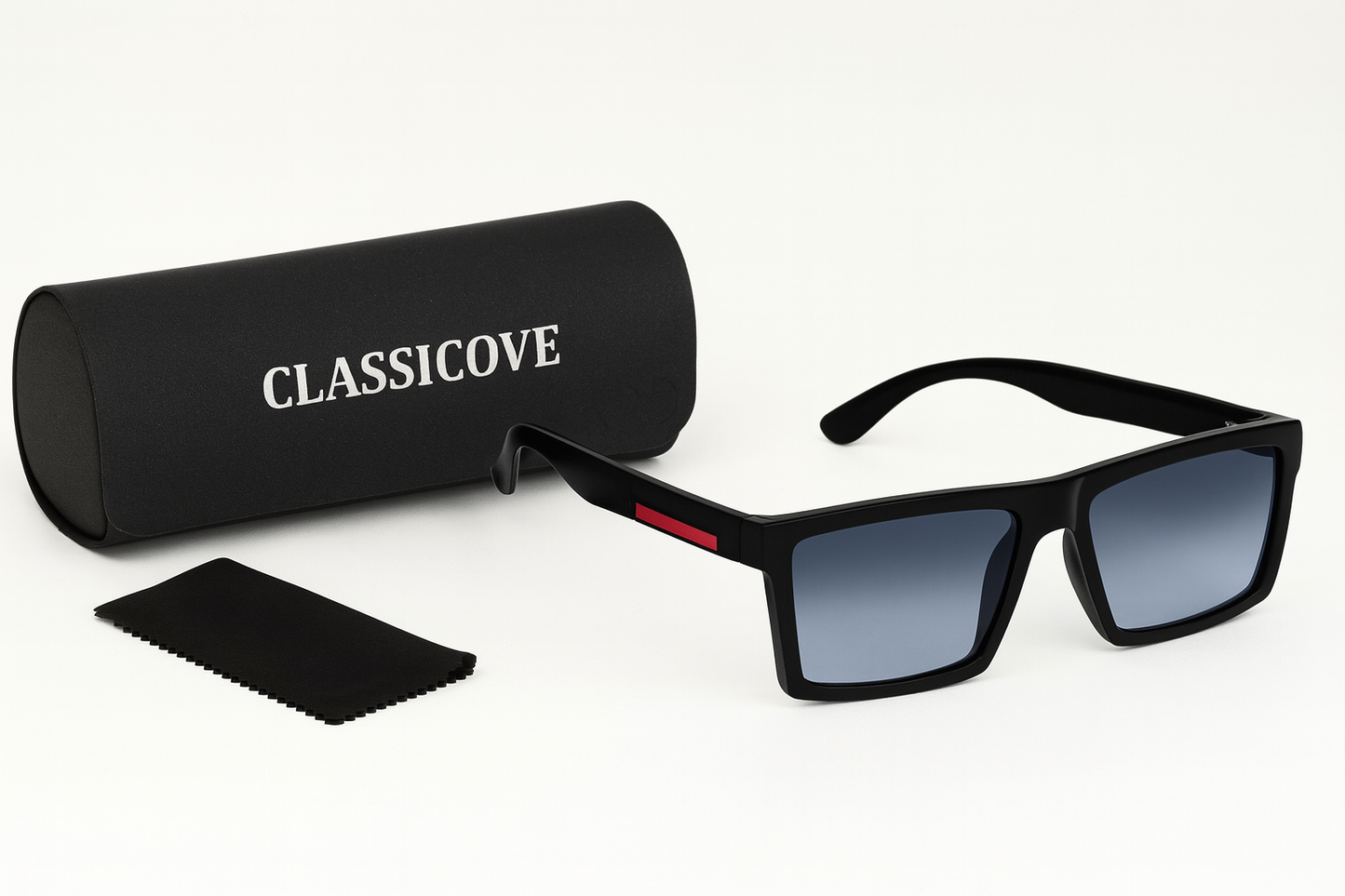 ClassiCove™ Unisex Polarized Fashion Sunglasses – Bold Black Frame with Blue Gradient Lenses Desi Hands