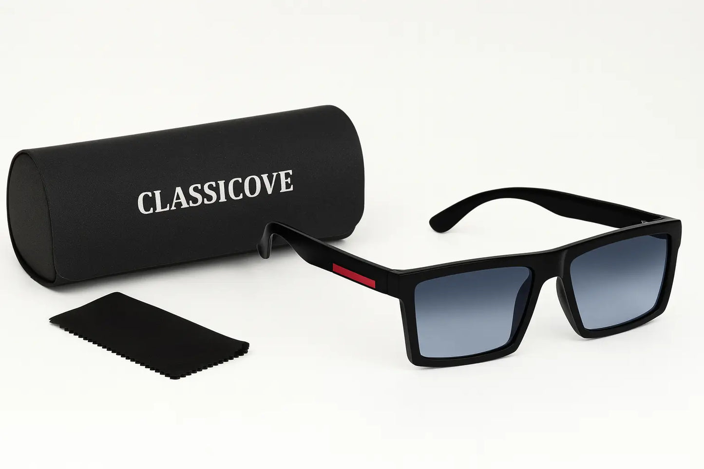 ClassiCove™ Unisex Polarized Fashion Sunglasses – Bold Black Frame with Blue Gradient Lenses Desi Hands