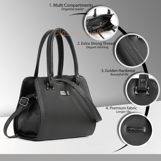 ClassiCove Women Handbag | PU Leather Satchel Bag with Sling Strap | Stylish Office & Casual Purse Desi Hands