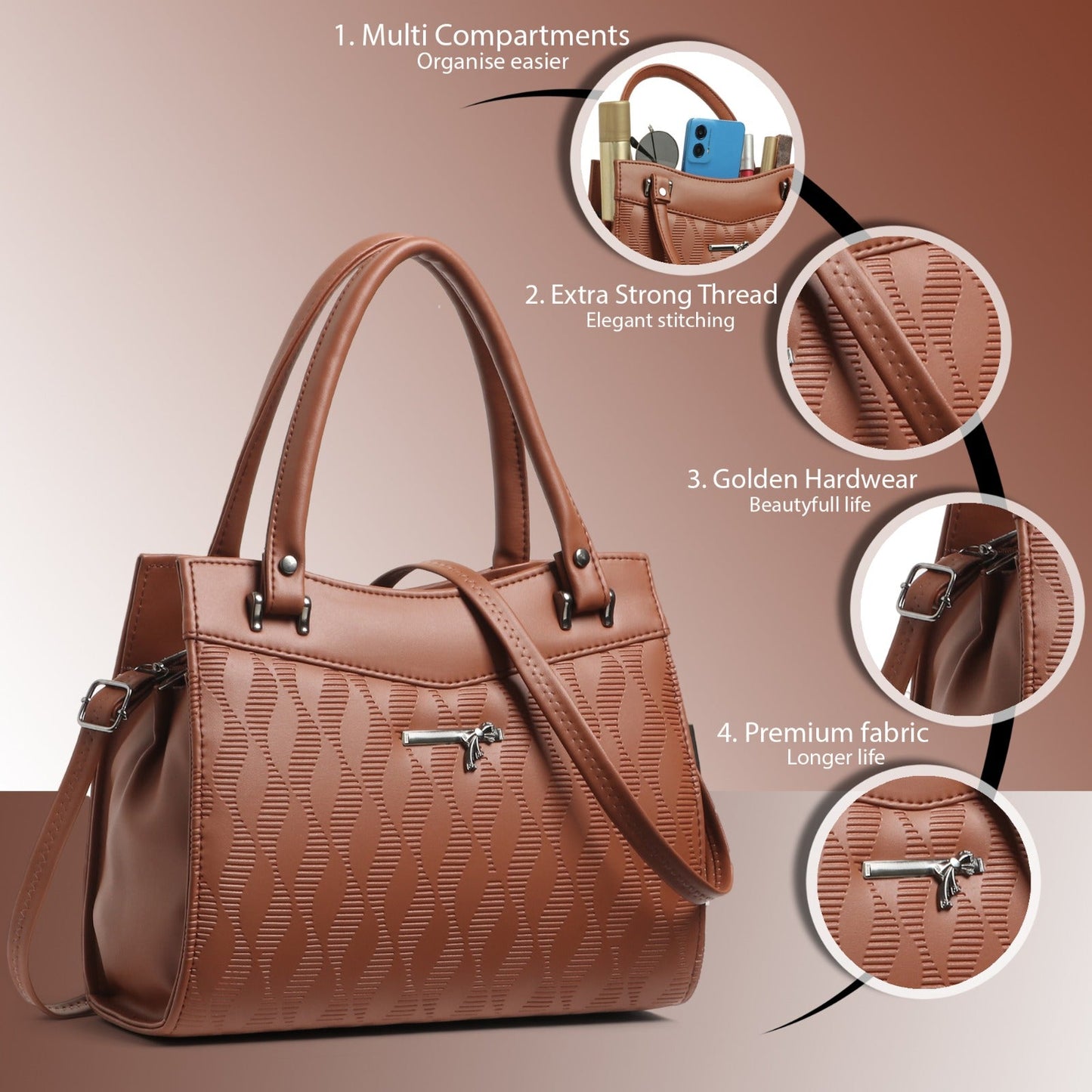 Classicove Elegant Brown Handbag with Multi-Compartments for Women Desi Hands