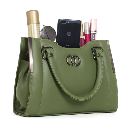 ClassiCove Women Green Handbag | PU Leather Satchel Bag with Sling Strap | Stylish Office & Casual Purse Desi Hands