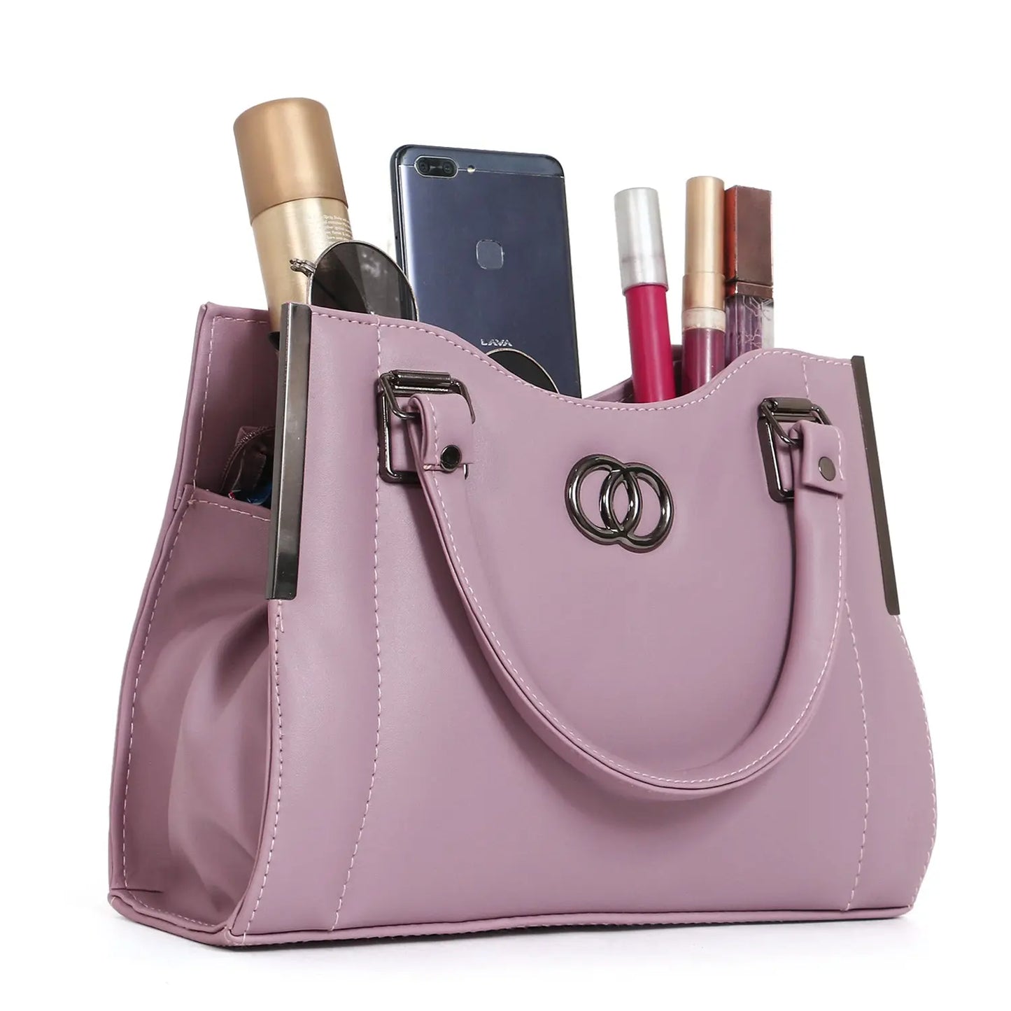Classicove Lilac Handbag with Multi Compartments and Elegant Metal Detailing Desi Hands