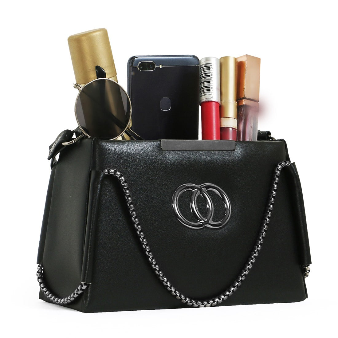 Classicove Elegant Black Shoulder Bag with Chain Detailing & Premium Finish Desi Hands