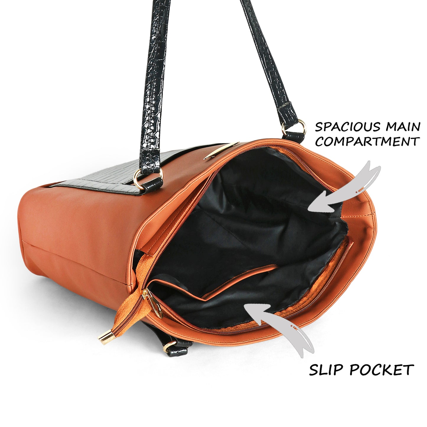 Classicove Dual-Tone Tote Bag with Croc-Texture Detailing & Multi Compartments Desi Hands