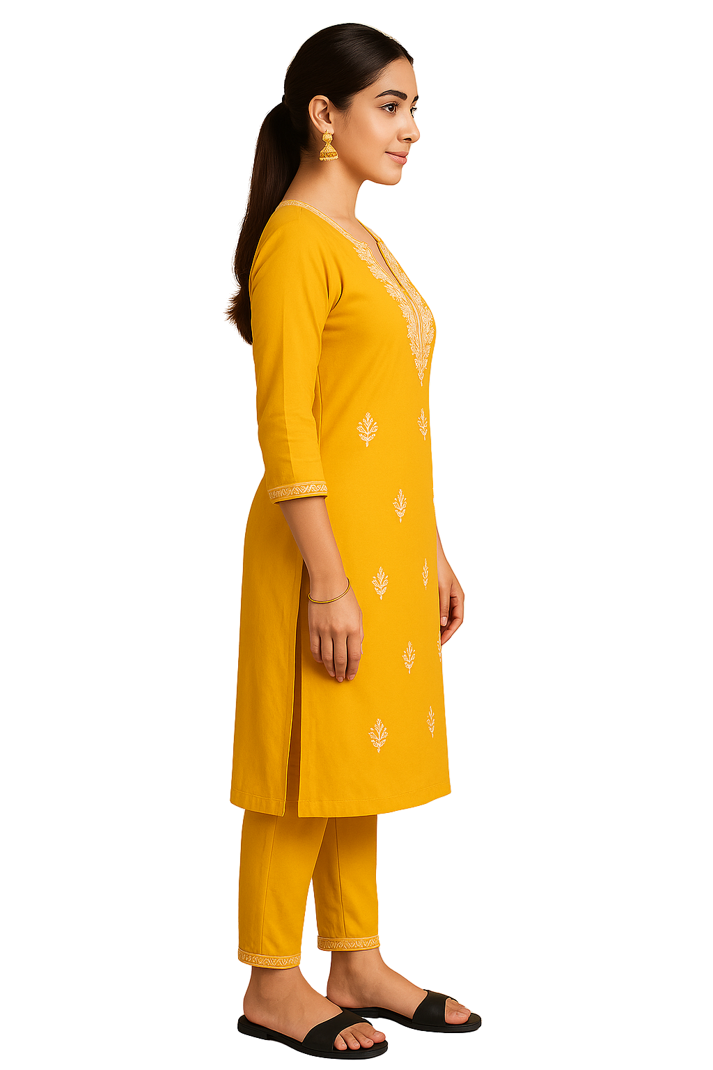 Classicove™ Yellow Embroidered Chanderi Cotton Suit Set – Desi Hands Exclusive