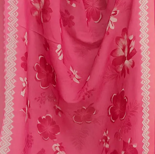 "Elegant Cotton Floral Kurta Set with Embroidered Neck & Printed Dupatta – Cream & Pink" Desi Hands