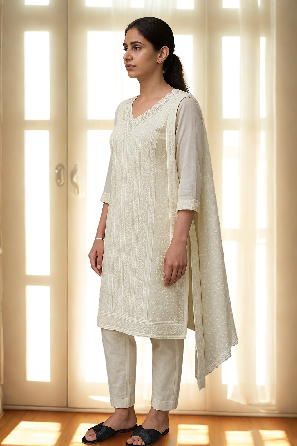 Classicove™ Ivory Pure Cotton Vichitra Suit Set – Exclusive at Desi Hands