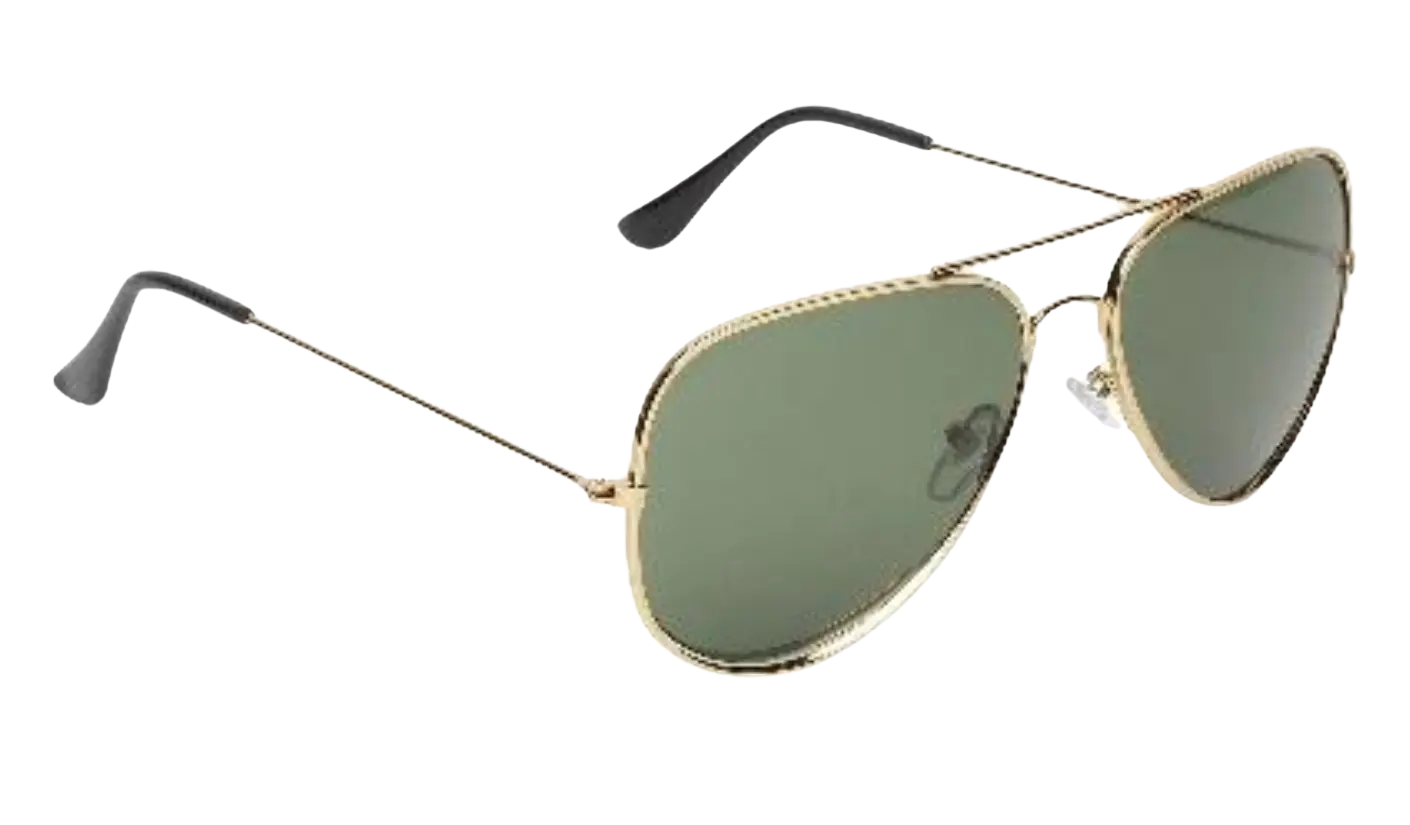 ClassiCove™ Polarised Aviator Sunglasses Green with Golden Frame Desi Hands