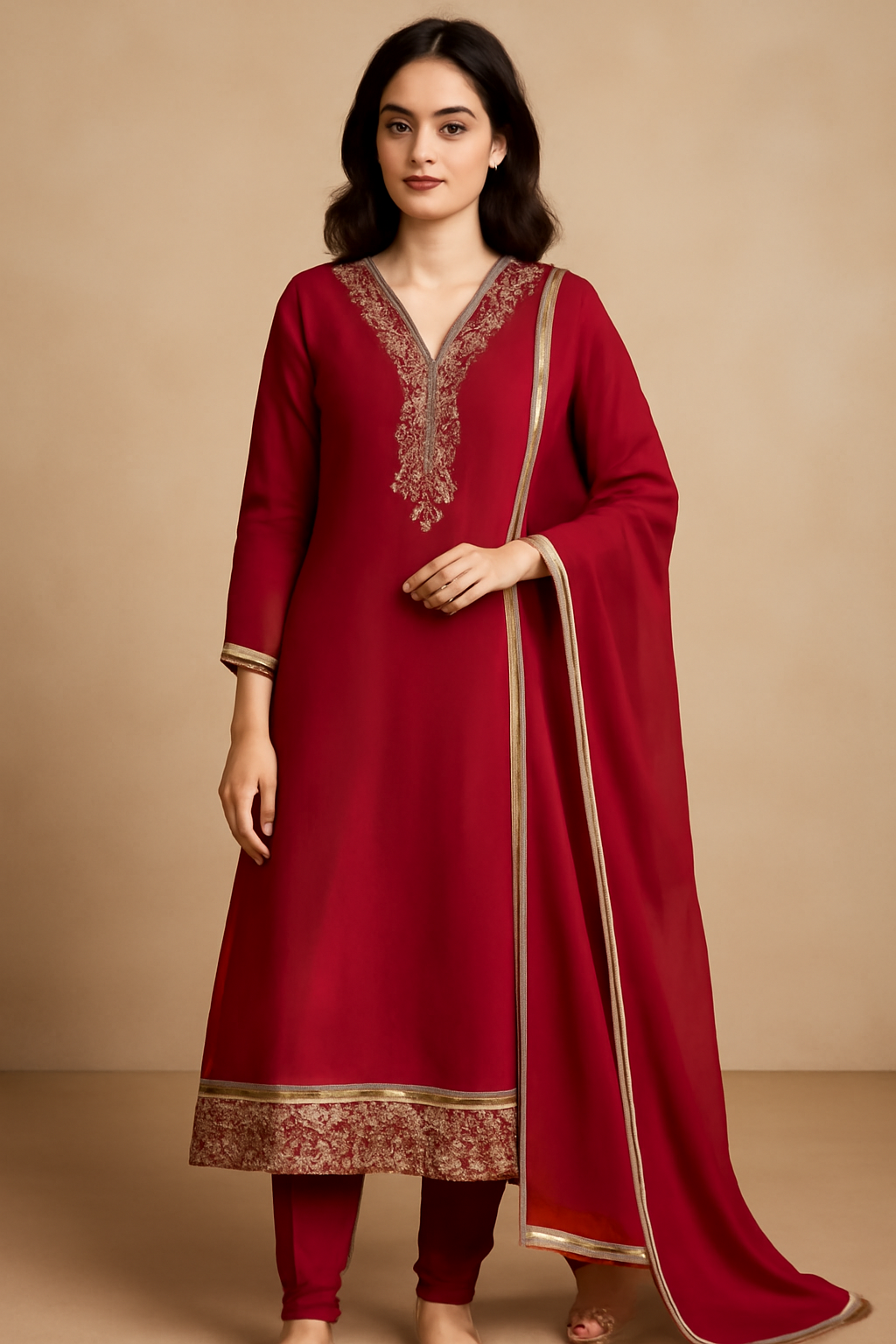 Classicove™ Red Pure Cotton Vichitra Suit Set – Desi Hands Exclusive
