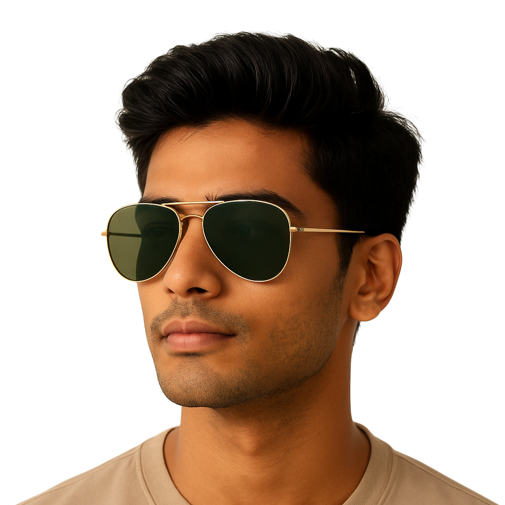 ClassiCove™ Polarised Aviator Sunglasses Green with Golden Frame