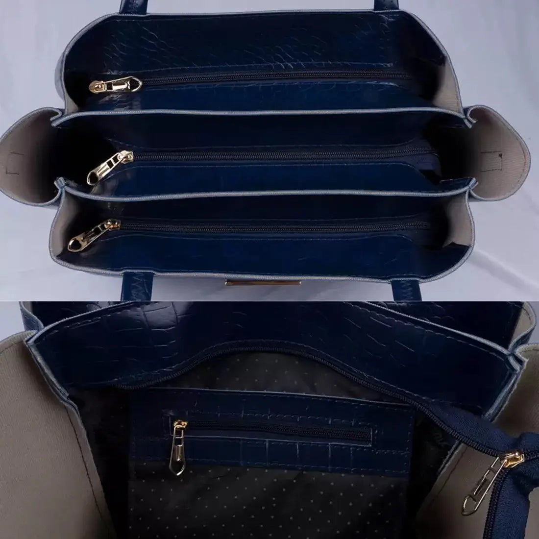 Classicove Premium Navy Blue Croc-Textured Tote Bag for Women Desi Hands