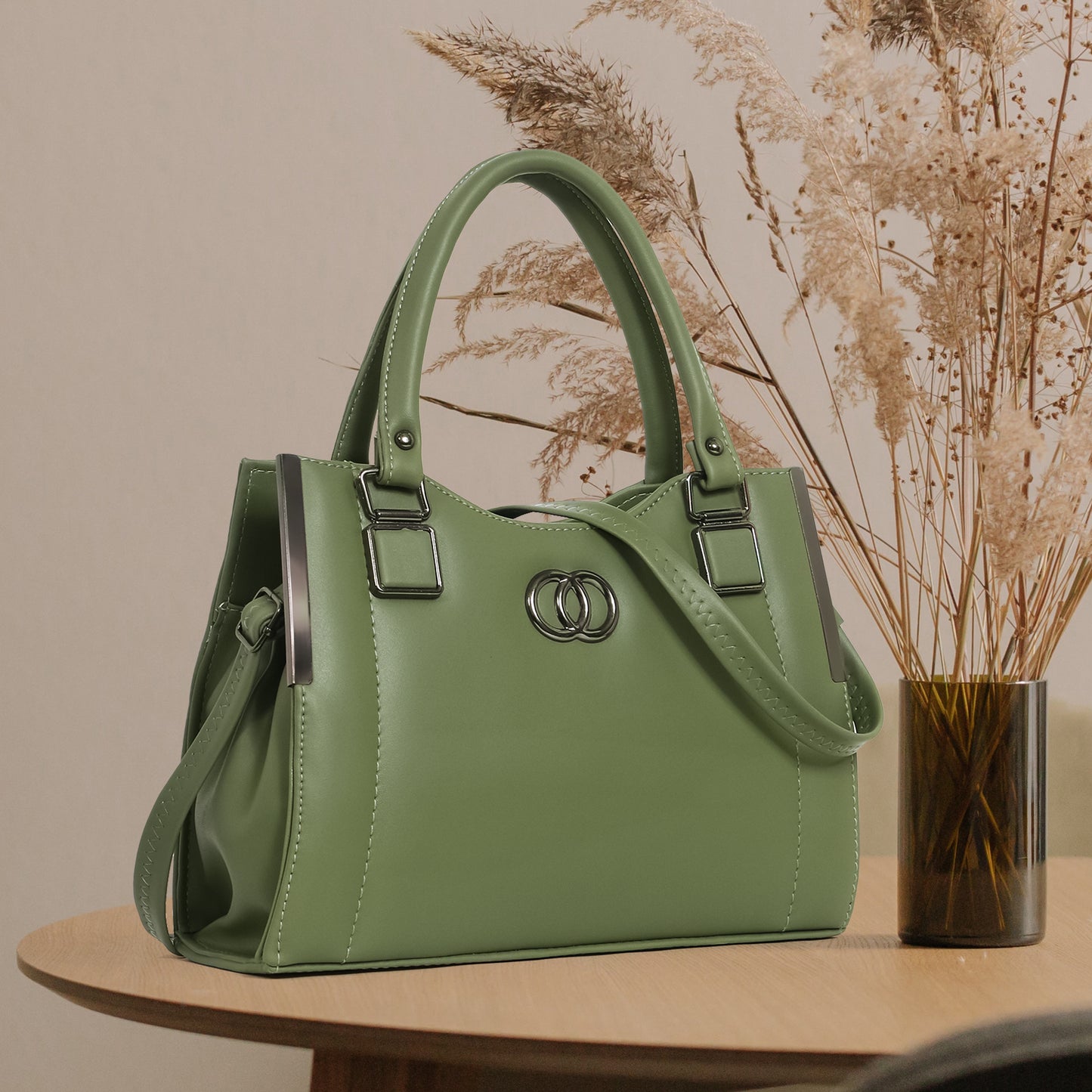 ClassiCove Women Green  Handbag | PU Leather Satchel Bag with Sling Strap | Stylish Office & Casual Purse Desi Hands