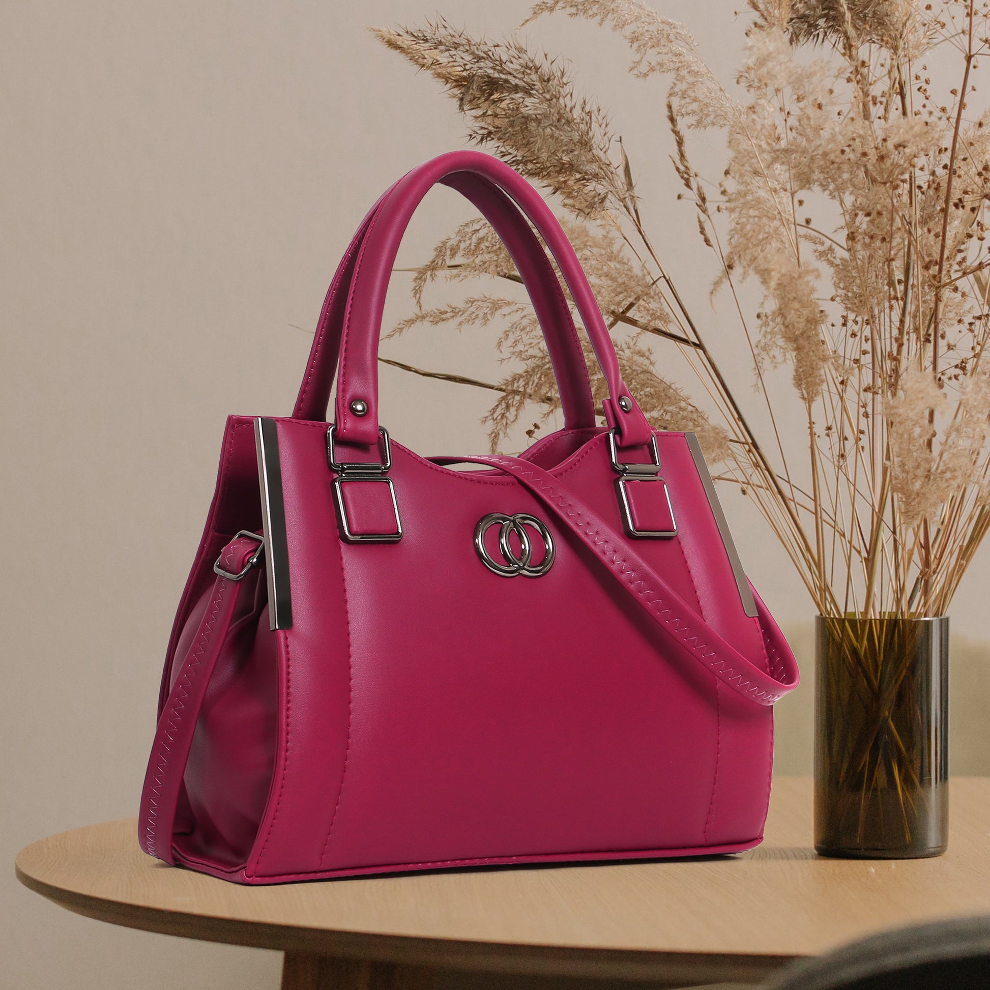 ClassiCove Women Pink  Handbag | PU Leather Satchel Bag with Sling Strap | Stylish Office & Casual Purse Desi Hands
