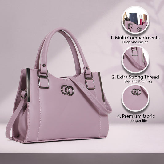 ClassiCove Women Lavender Handbag | PU Leather Satchel Bag with Sling Strap | Stylish Office & Casual Purs Desi Hands