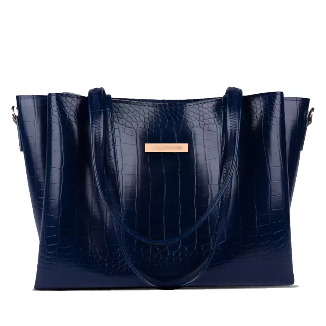 Classicove Premium Navy Blue Croc-Textured Tote Bag for Women Desi Hands