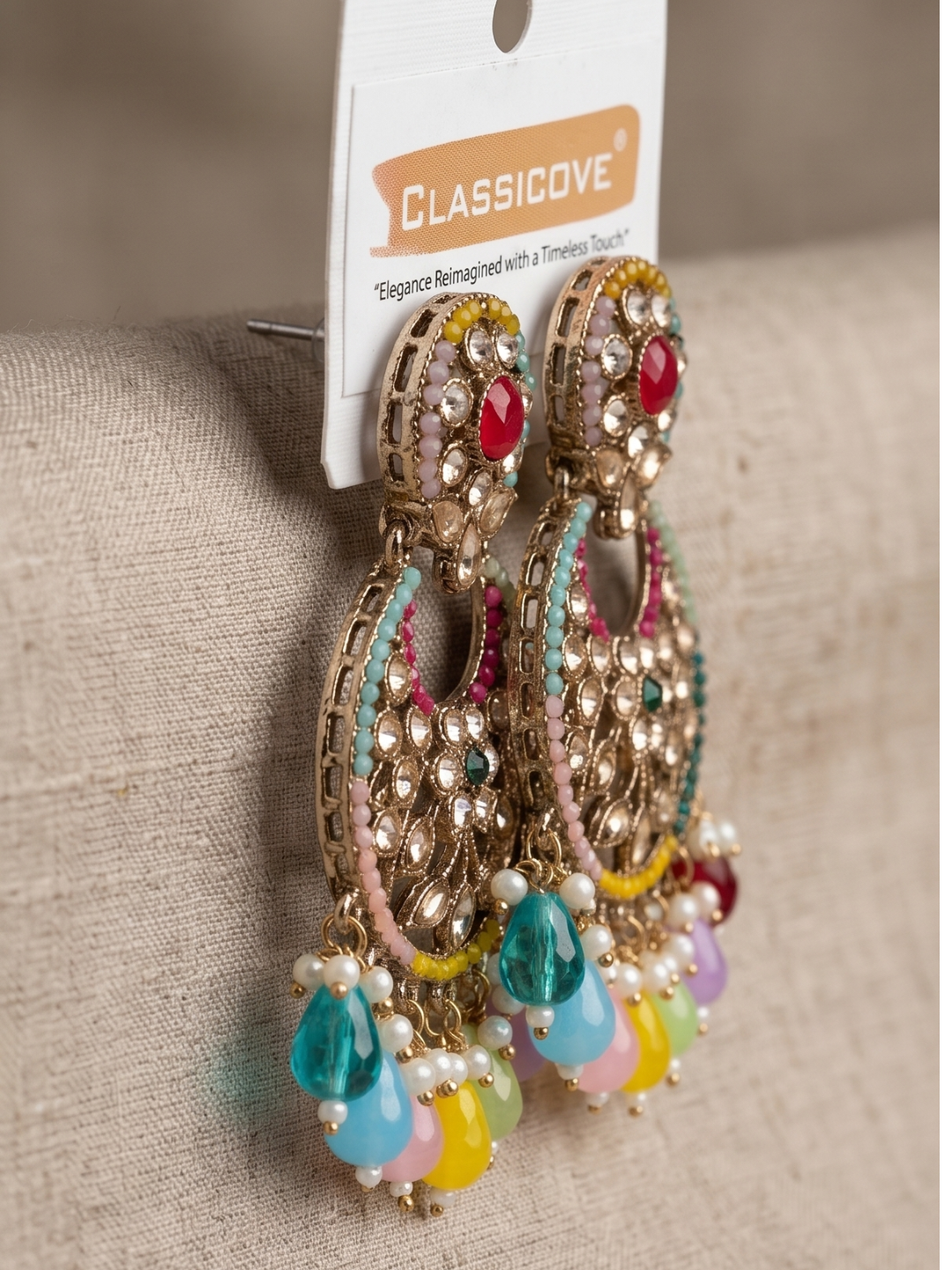 Classicove Multicolor Stone & Beaded Statement Earrings – Designer Ethnic Party Wear Jewelry for Women