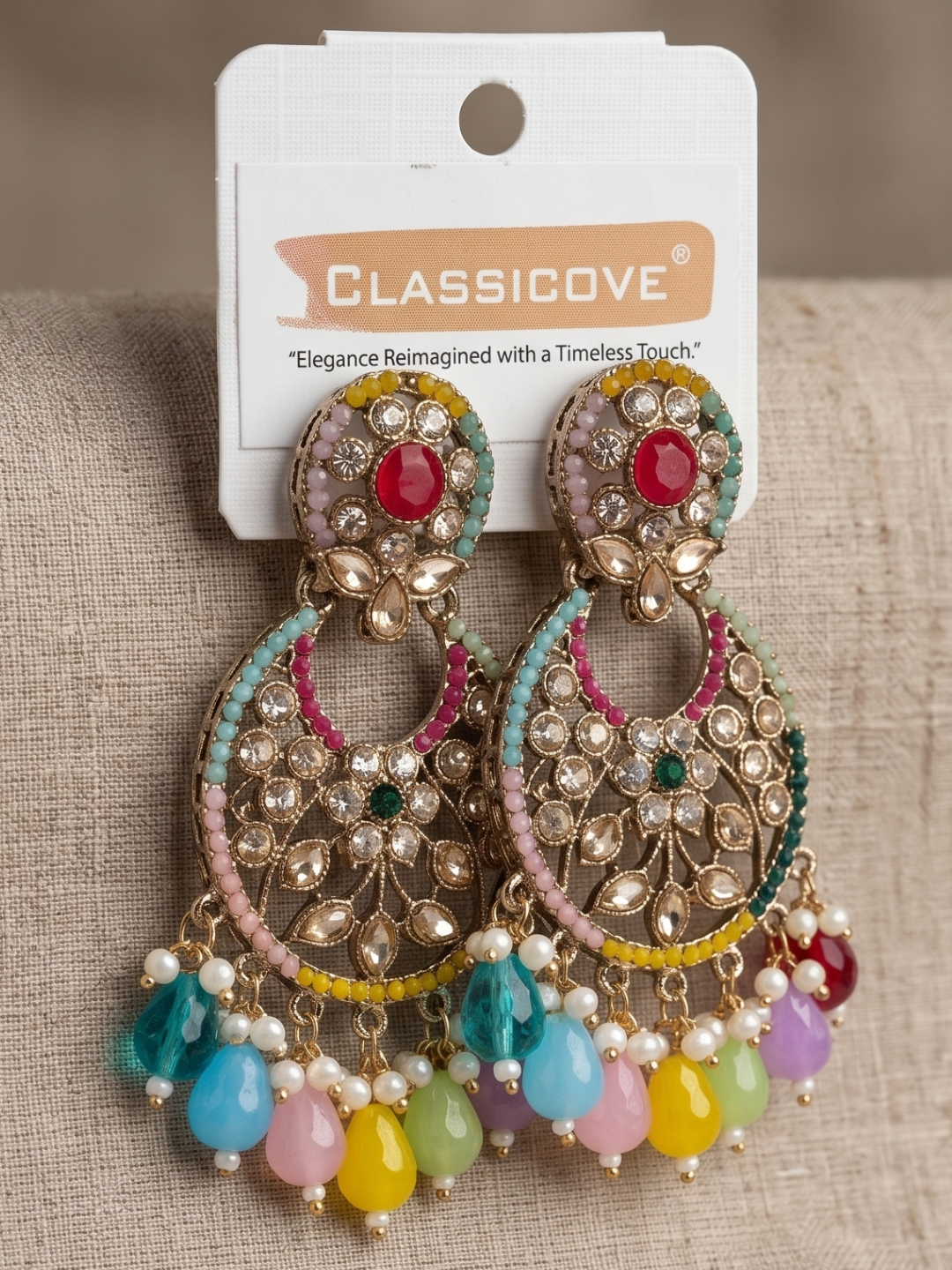 Classicove Multicolor Stone & Beaded Statement Earrings – Designer Ethnic Party Wear Jewelry for Women