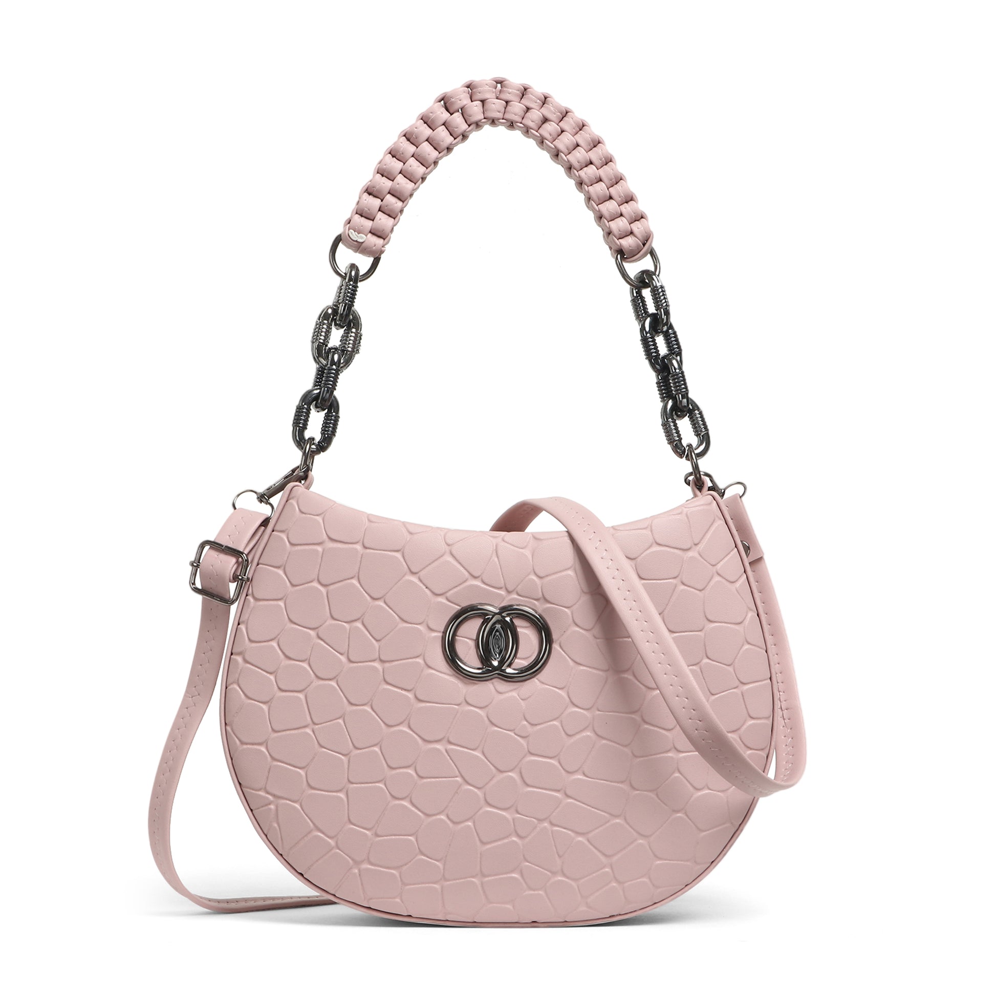Classicove Pink Textured Shoulder Bag with Premium Fabric & Golden Hardware Desi Hands