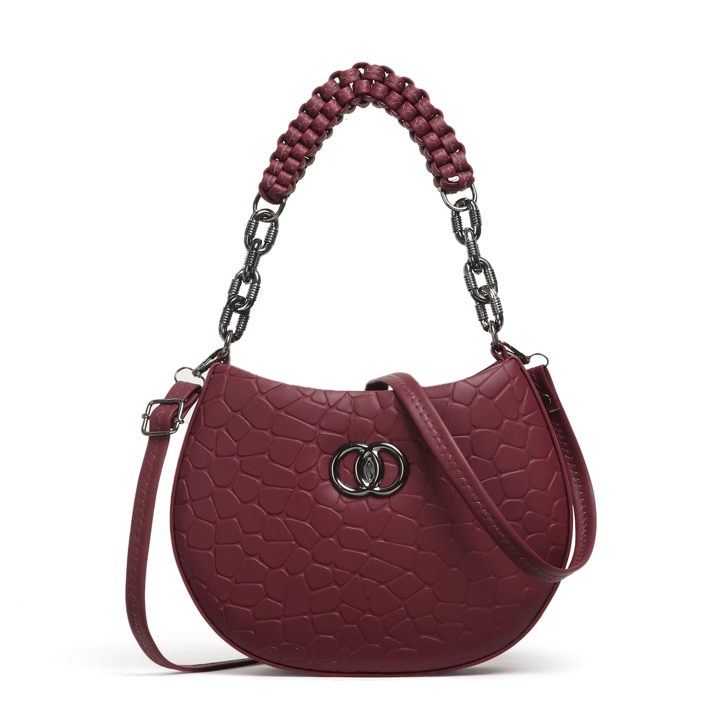 Classicove Maroon Textured Handbag – Premium Fabric with Multi Compartments Desi Hands