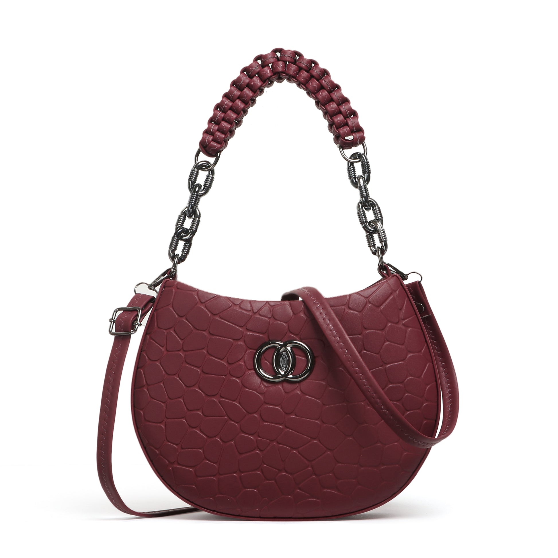 Classicove Maroon Textured Handbag – Premium Fabric with Multi Compartments Desi Hands