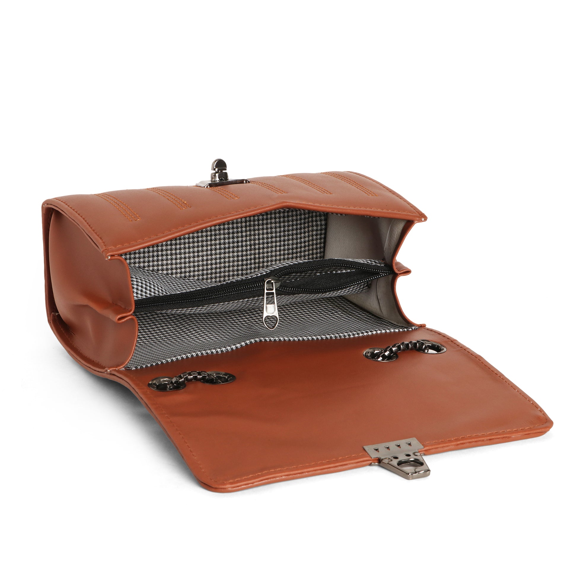 Classicove Tan Charm Shoulder Bag with Chain Strap & Elegant Stitching Desi Hands