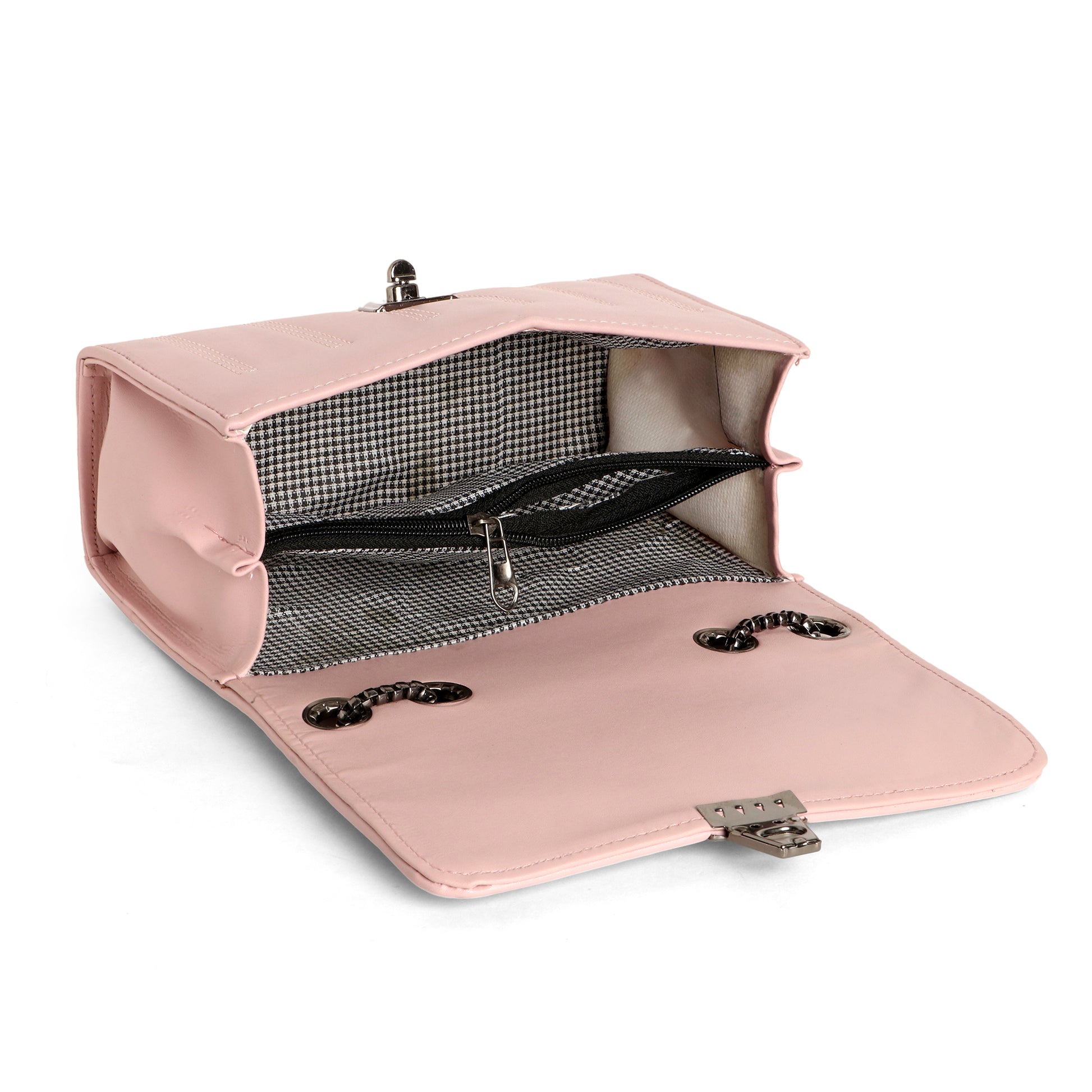 Classicove Chic Pink Chain Shoulder Bag with Multi-Compartments Desi Hands