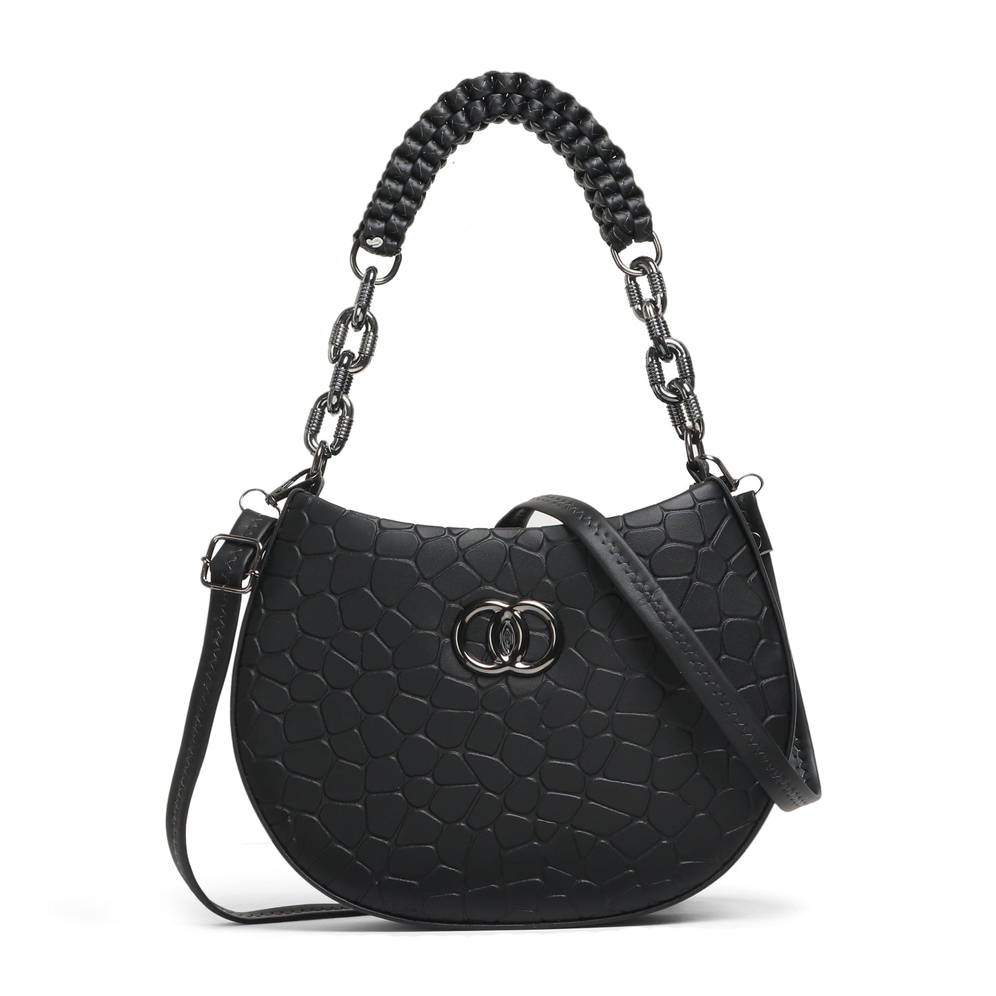 Classicove Black Textured Shoulder Bag with Braided Handle Desi Hands