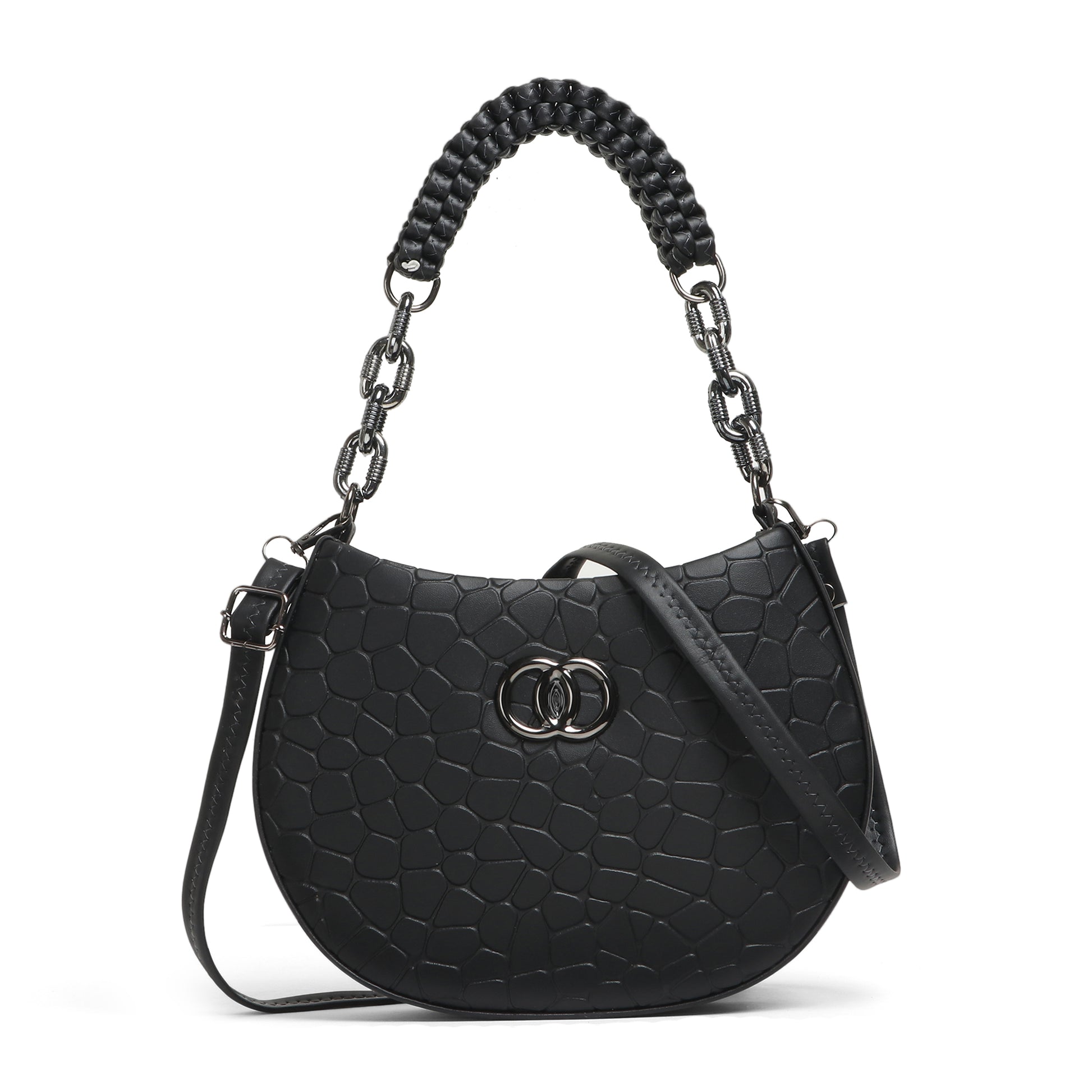 Classicove Black Textured Shoulder Bag with Braided Handle Desi Hands