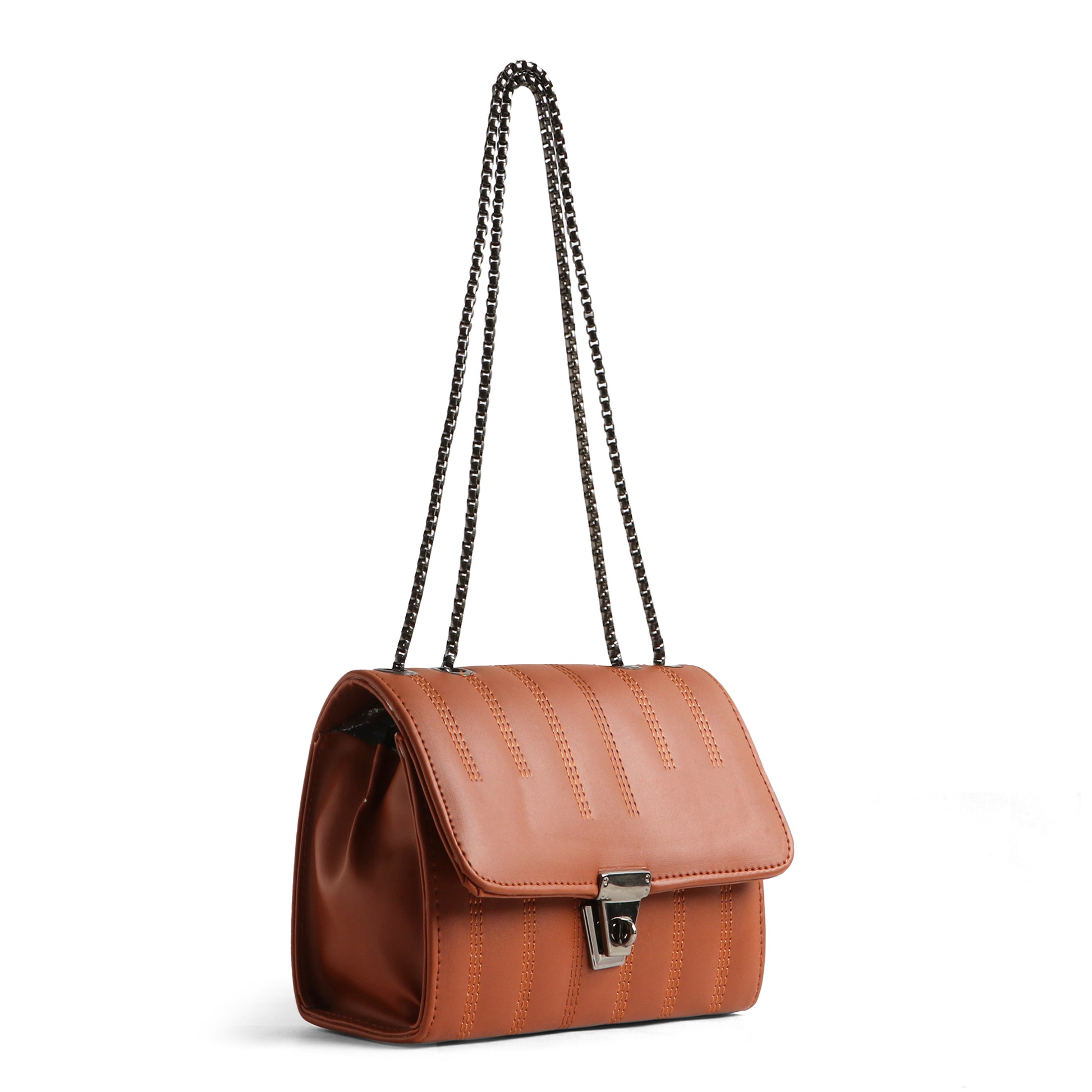 Classicove Tan Charm Shoulder Bag with Chain Strap & Elegant Stitching Desi Hands