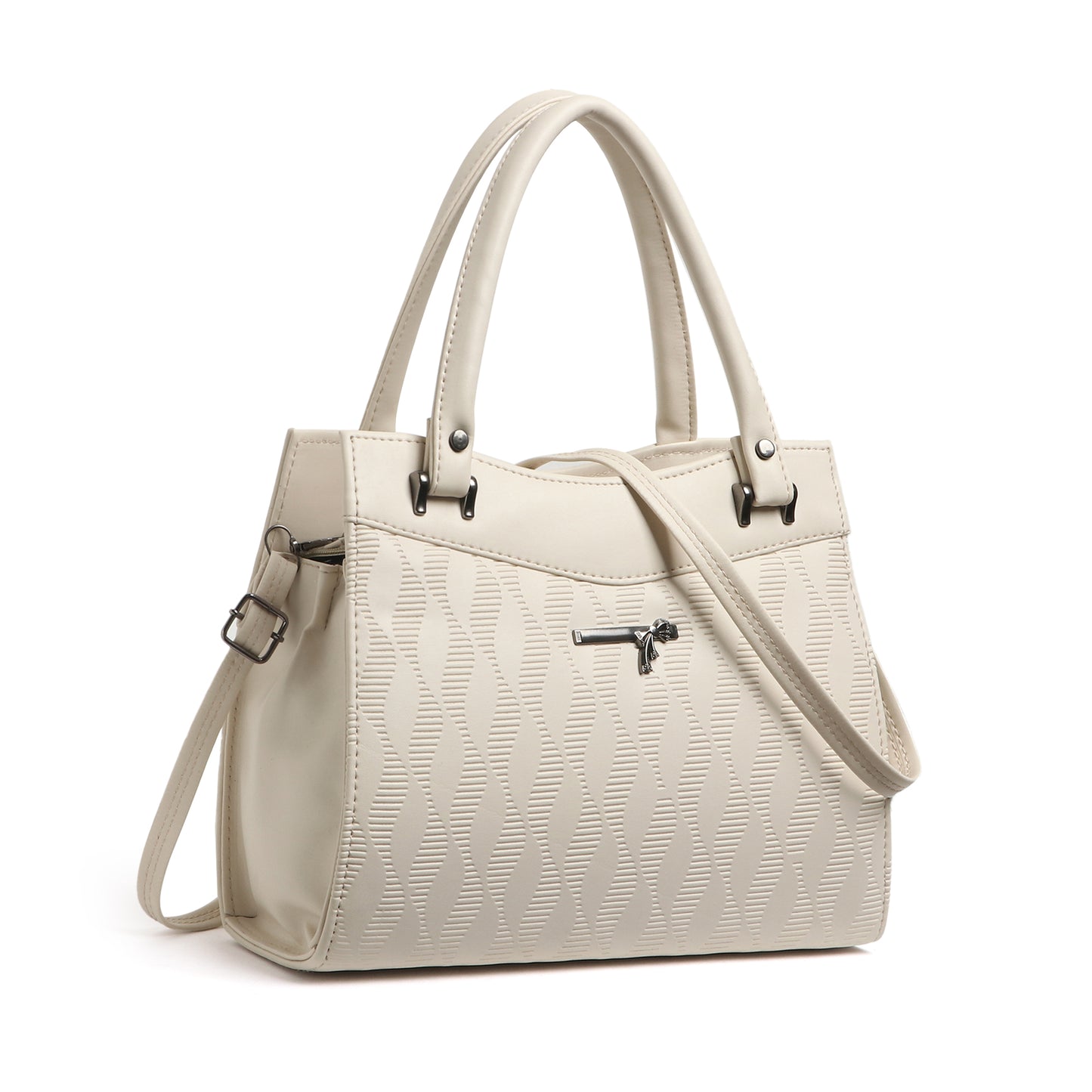 Classicove Elegant Cream Textured Handbag with Premium Fabric & Golden Hardware Desi Hands