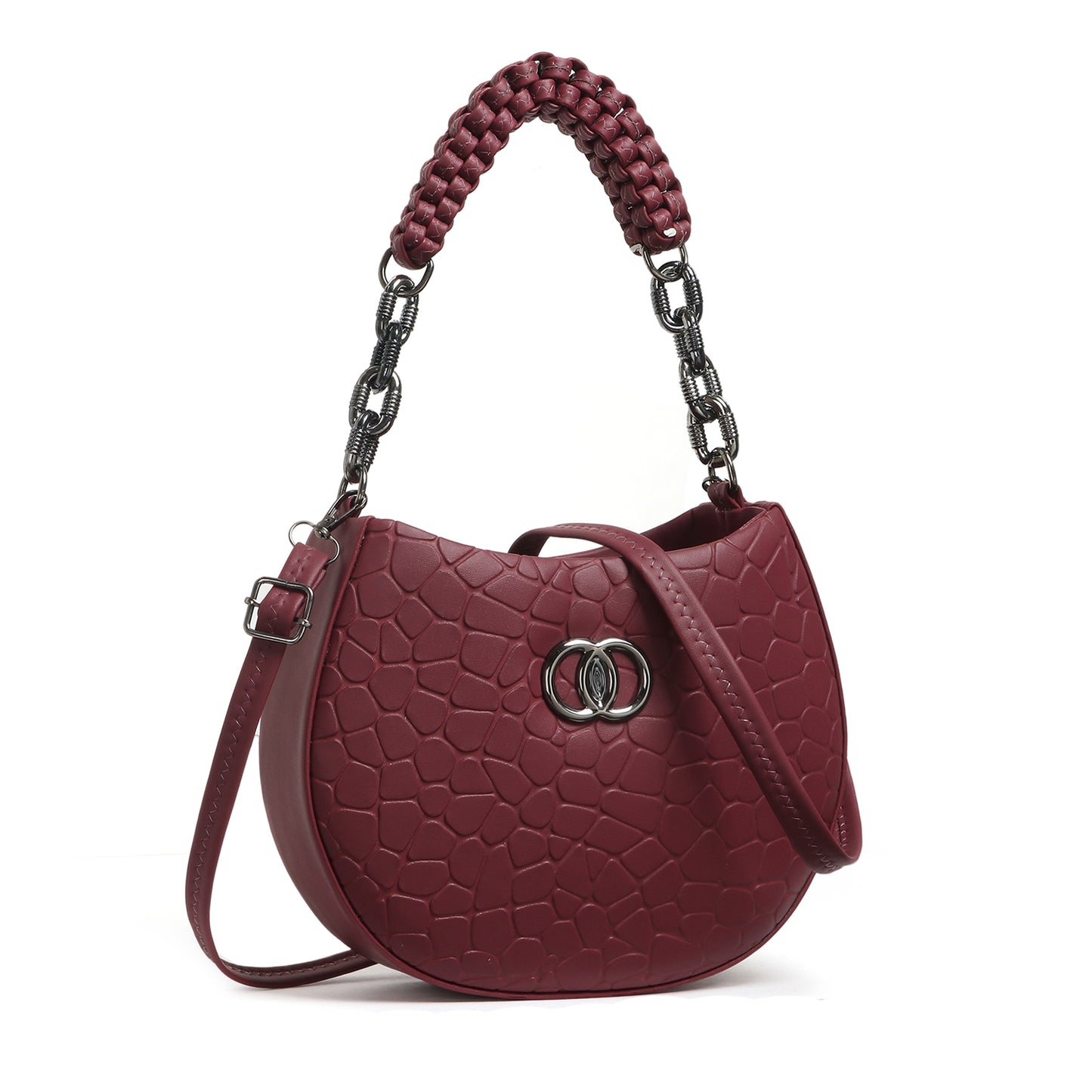 Classicove Maroon Textured Handbag – Premium Fabric with Multi Compartments Desi Hands