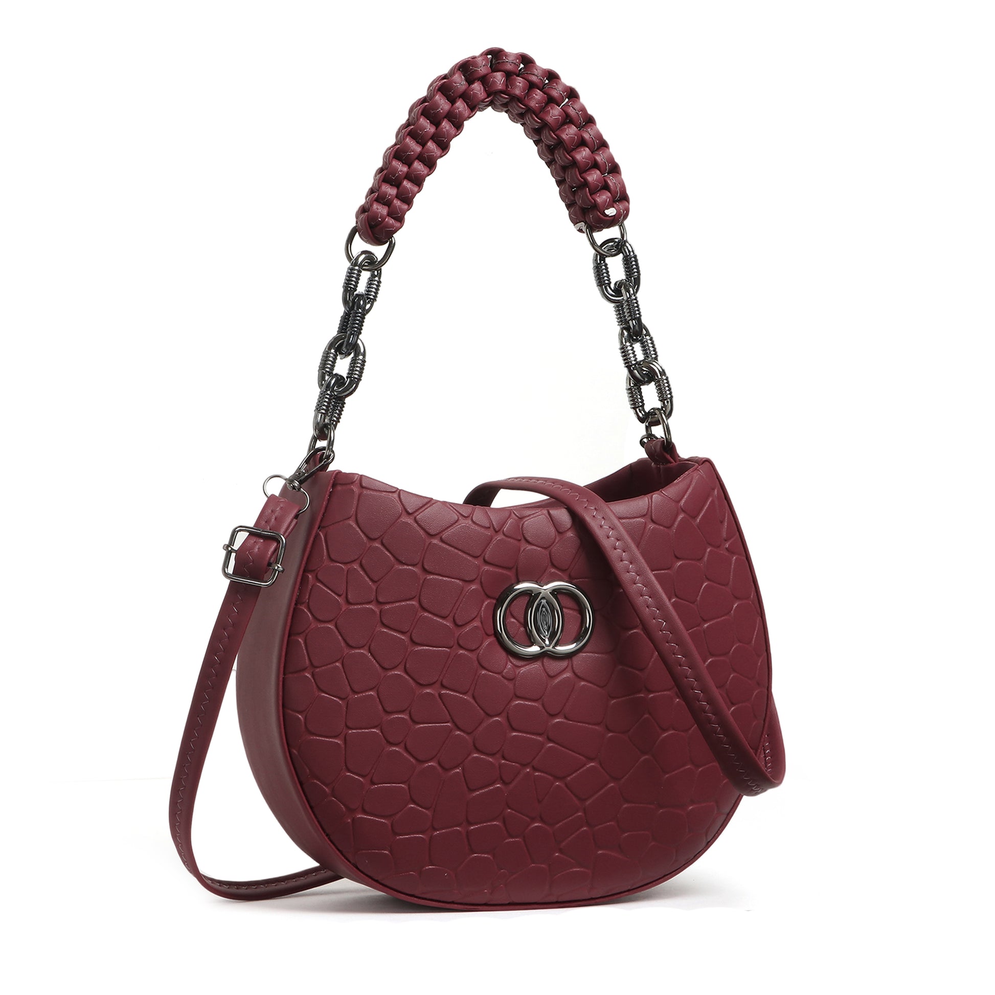 Classicove Maroon Textured Handbag – Premium Fabric with Multi Compartments Desi Hands