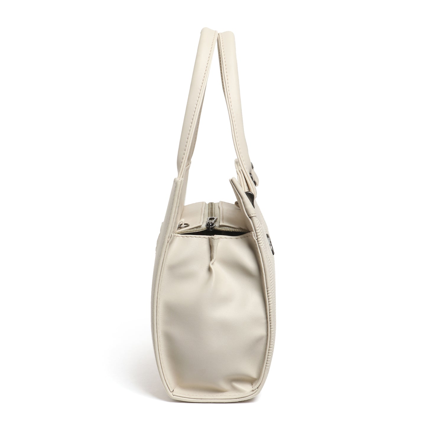 Classicove Elegant Cream Textured Handbag with Premium Fabric & Golden Hardware Desi Hands