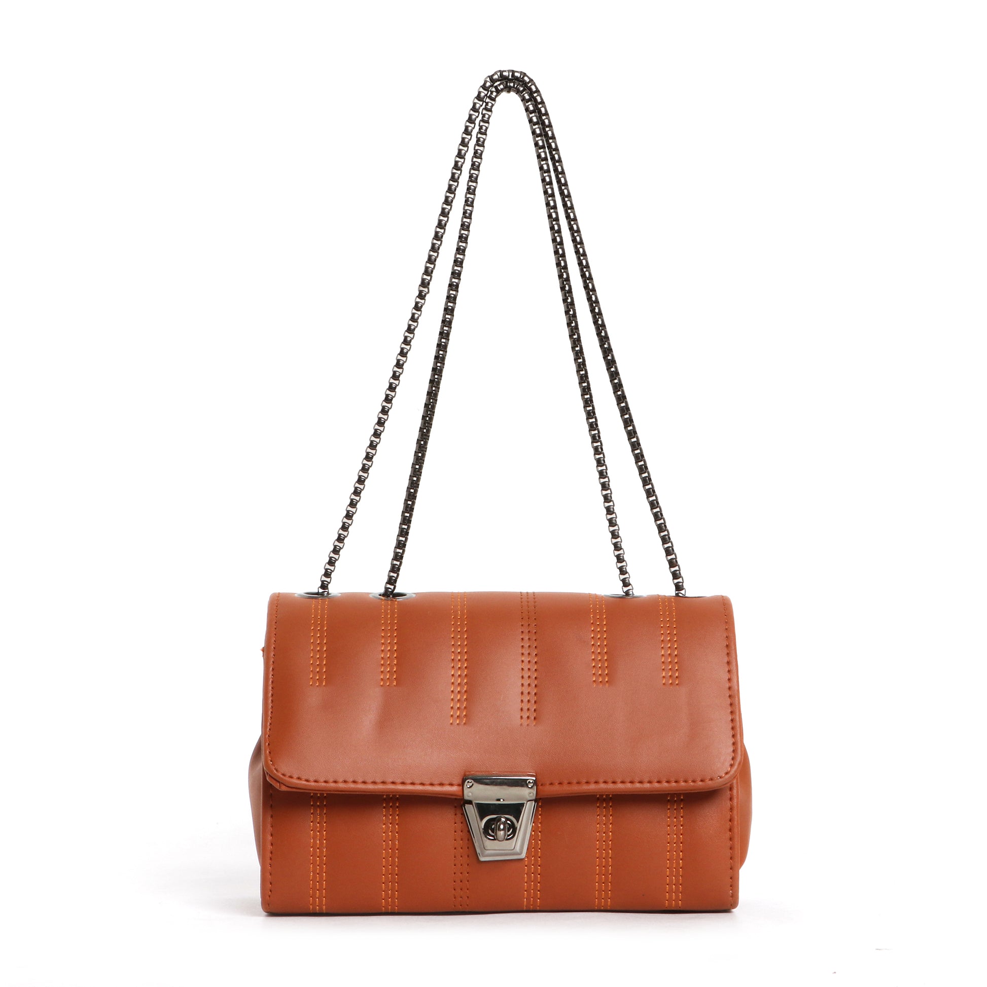 Classicove Tan Charm Shoulder Bag with Chain Strap & Elegant Stitching Desi Hands