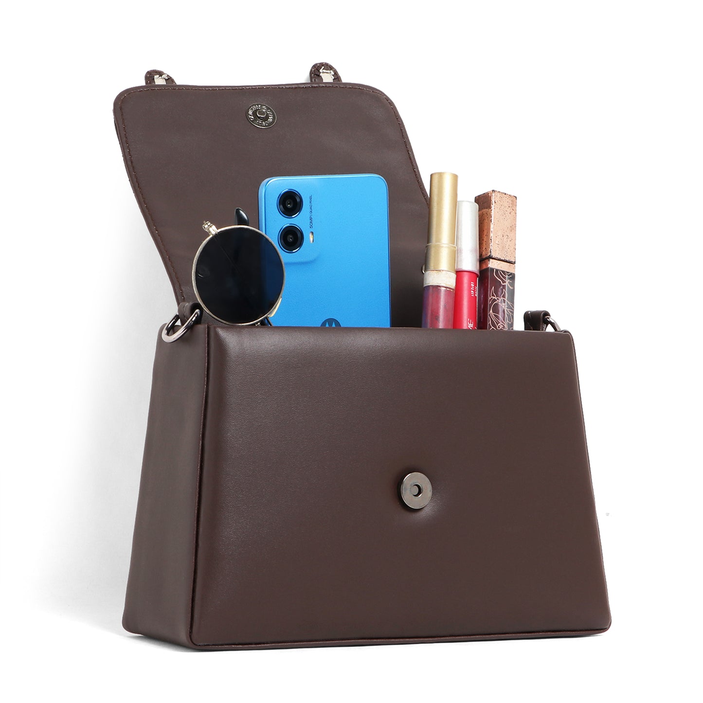 Elegant Multi-Compartment Brown Leather Handbag for Women by Classicove Desi Hands