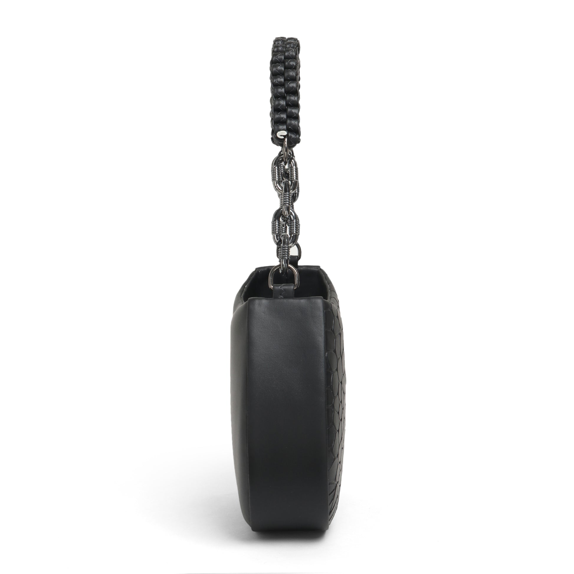 Classicove Black Textured Shoulder Bag with Braided Handle Desi Hands