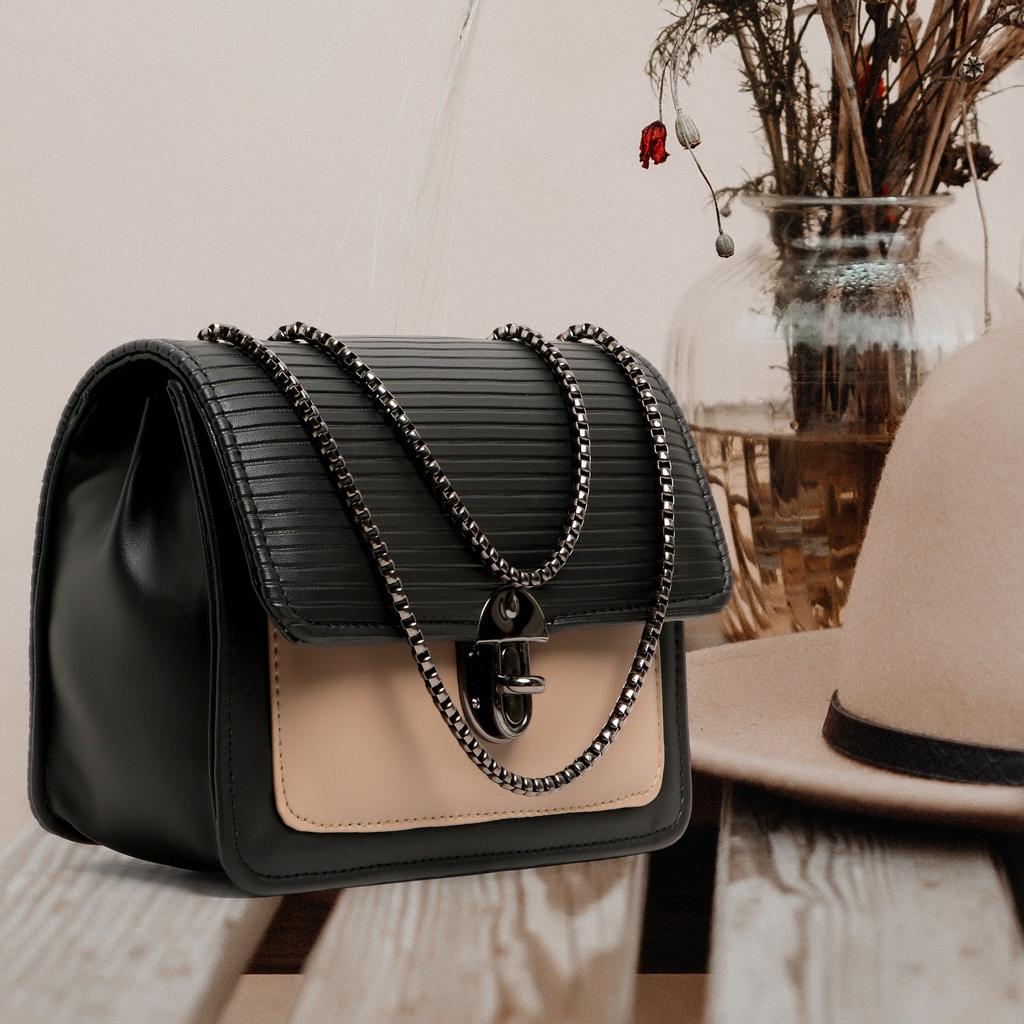 👜 Premium Stylish ( Black & Brown ) Multi-Compartment Handbag for Women – Elegant & Durable Desi Hands