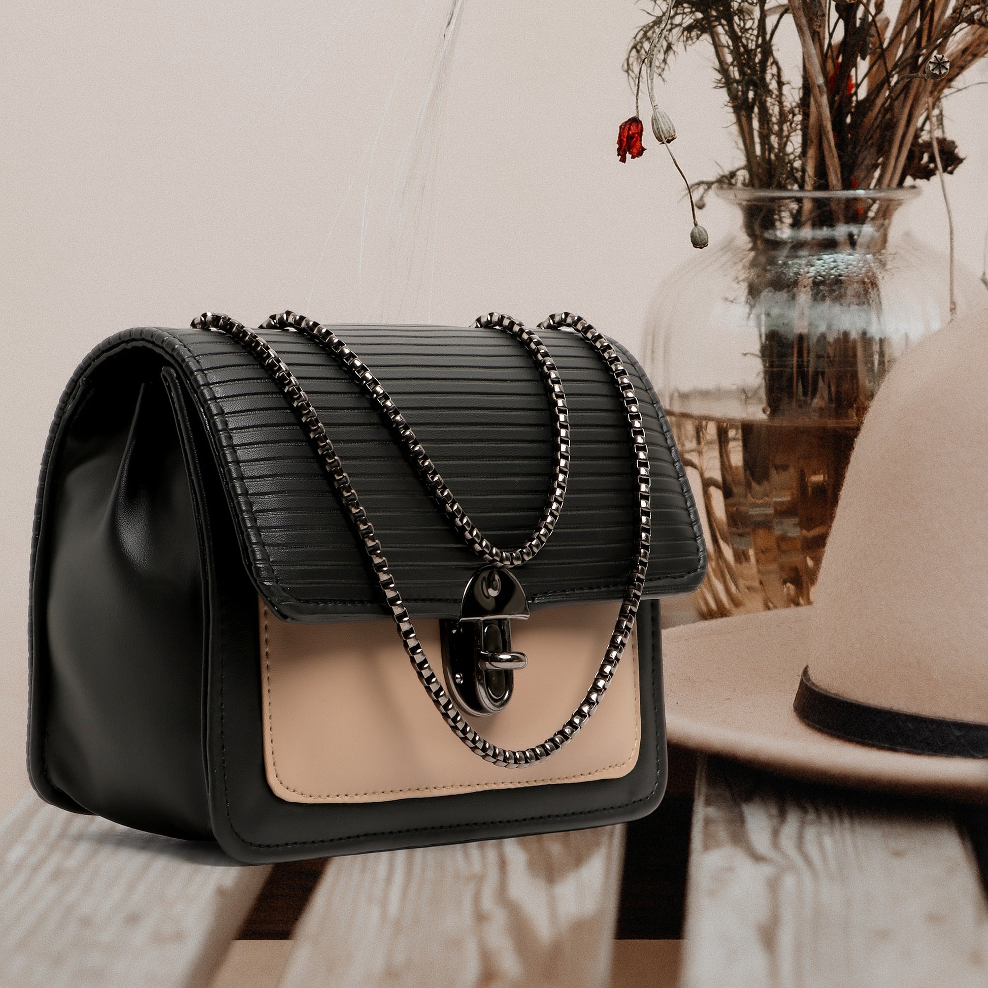 👜 Premium Stylish ( Black & Brown ) Multi-Compartment Handbag for Women – Elegant & Durable Desi Hands