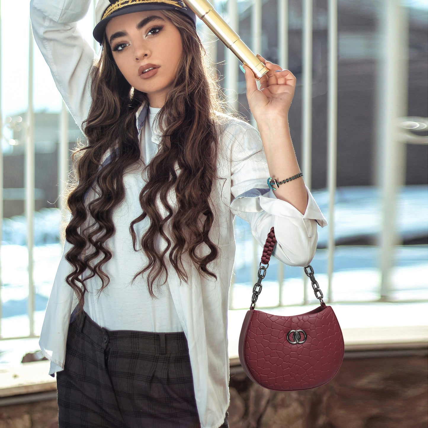 Classicove Maroon Textured Handbag – Premium Fabric with Multi Compartments Desi Hands