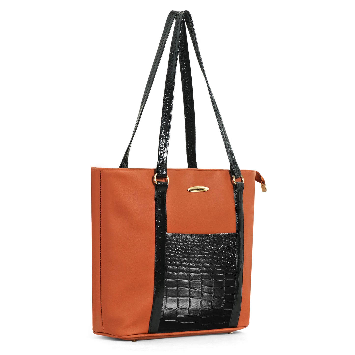 Classicove Dual-Tone Tote Bag with Croc-Texture Detailing & Multi Compartments Desi Hands