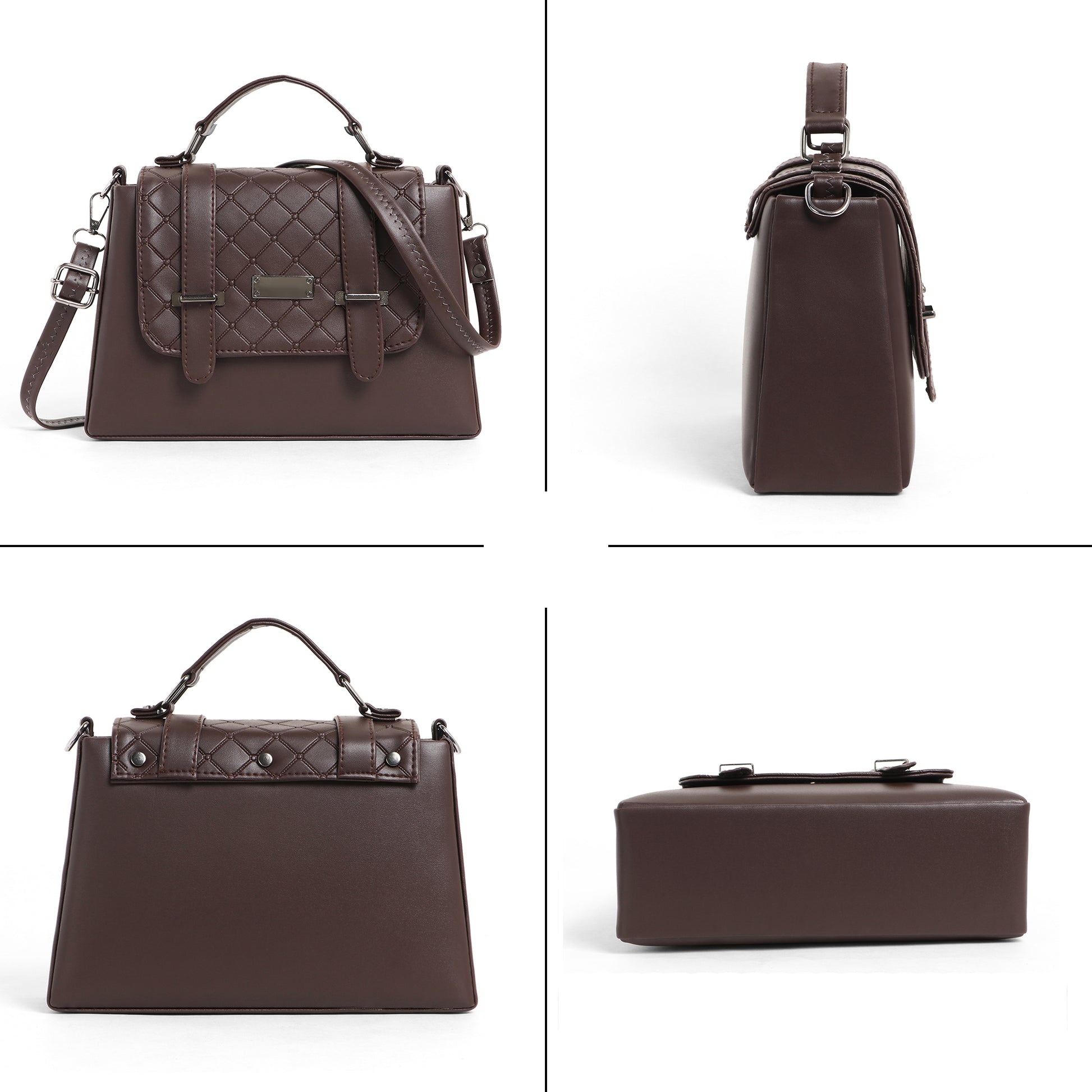 Elegant Multi-Compartment Brown Leather Handbag for Women by Classicove Desi Hands