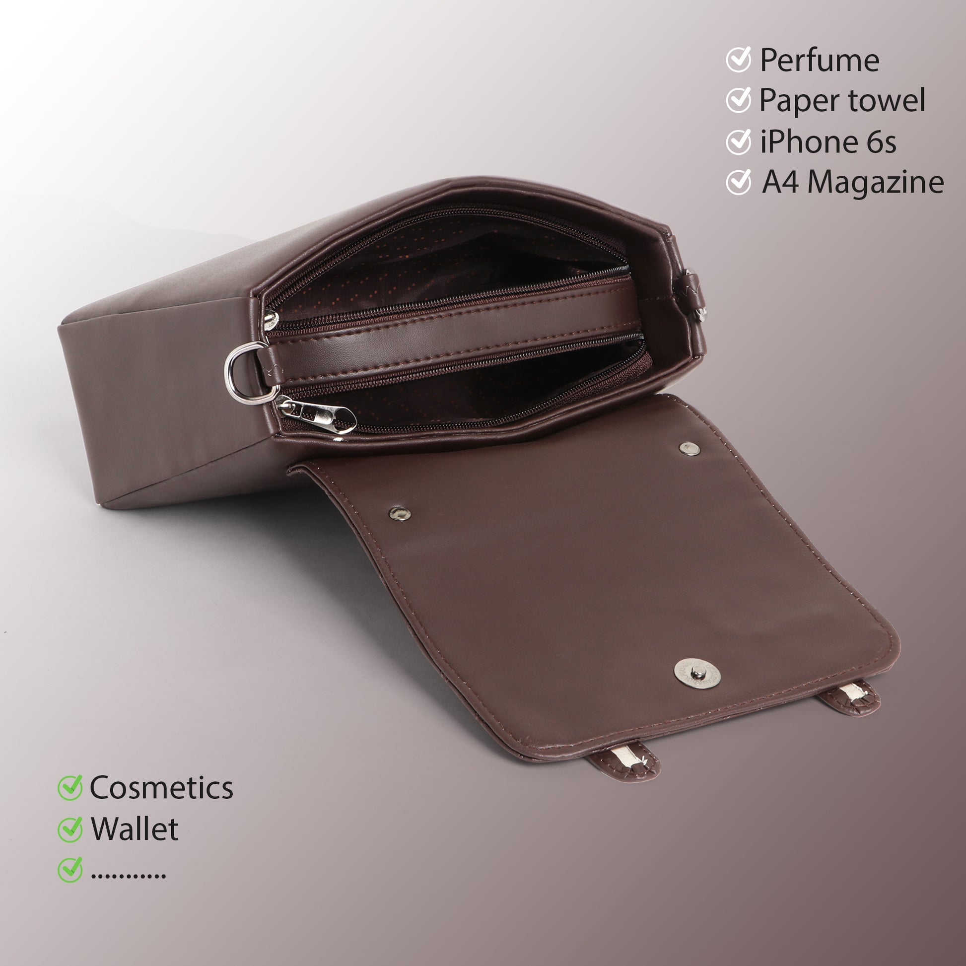 Elegant Multi-Compartment Brown Leather Handbag for Women by Classicove Desi Hands