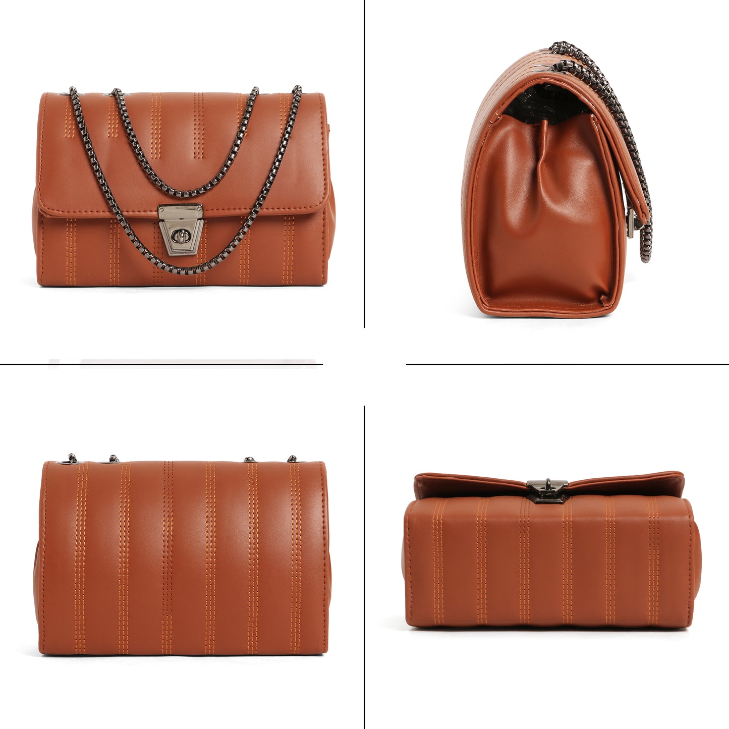 Classicove Tan Charm Shoulder Bag with Chain Strap & Elegant Stitching Desi Hands