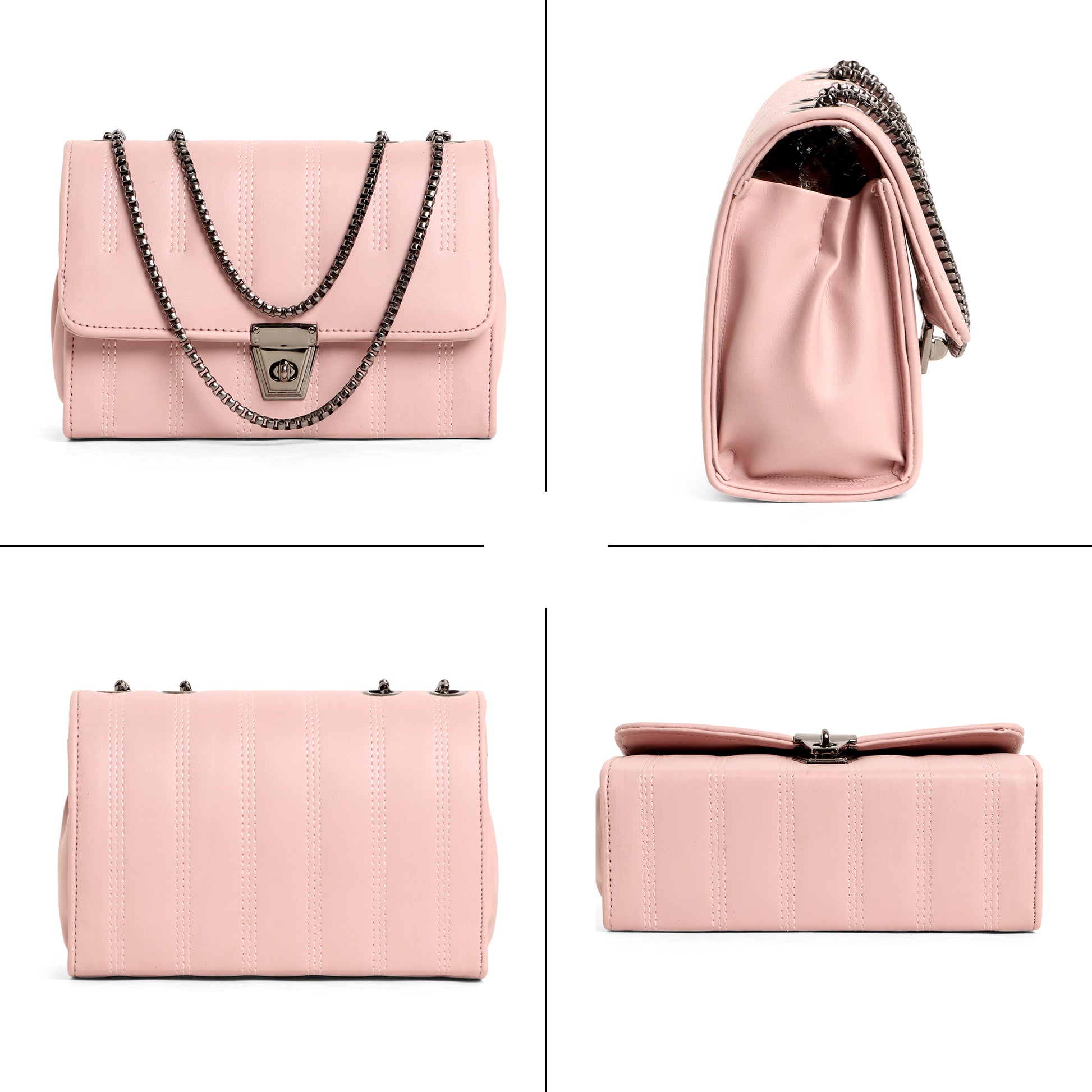 Classicove Chic Pink Chain Shoulder Bag with Multi-Compartments Desi Hands