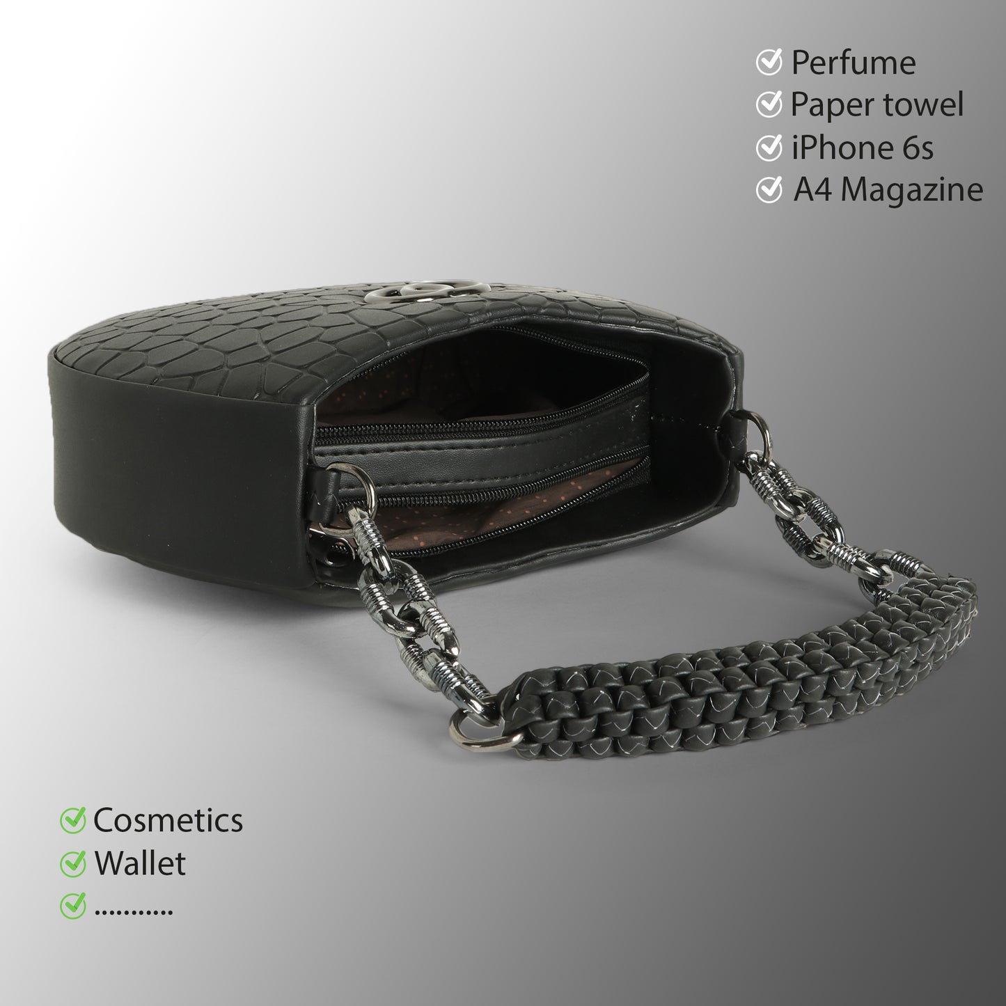 Classicove Black Textured Shoulder Bag with Braided Handle Desi Hands